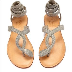 Silver Lspace & Cocobelle Snake Ankle Wrap Sandals